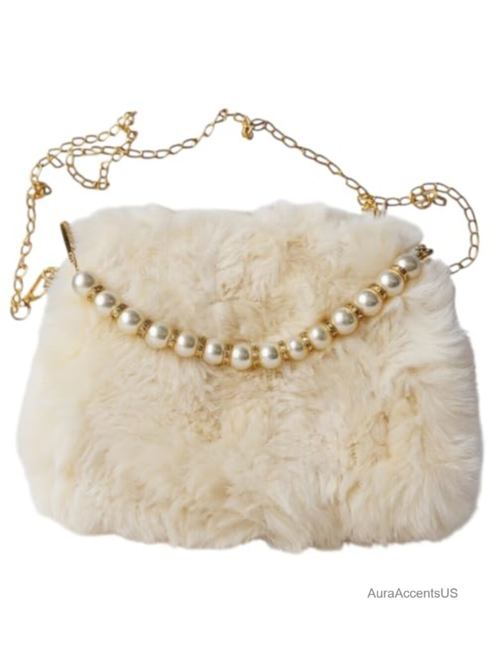 Faux Fur Pearl Clutch Tote Bag Lightweight Small 8.5x6.5 Furry Handbag